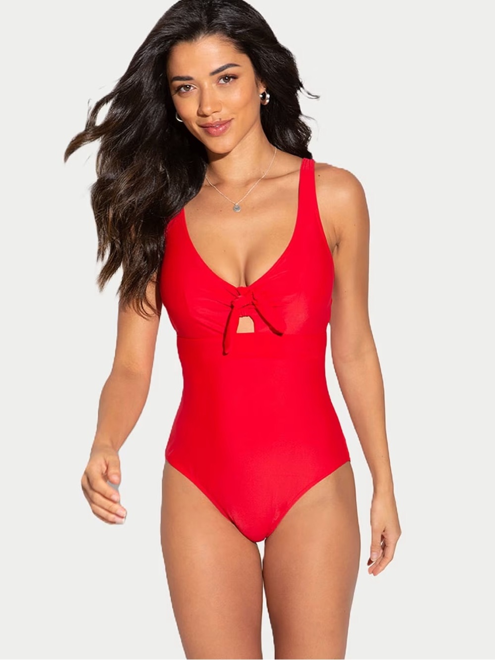Pour Moi Tie Front Control One Piece Swimsuit Red Size 36I